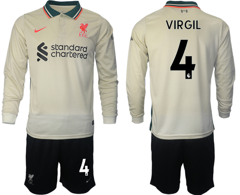 Men 2021-2022 Club Liverpool away cream Long Sleeve #4 Soccer Jersey->liverpool jersey->Soccer Club Jersey